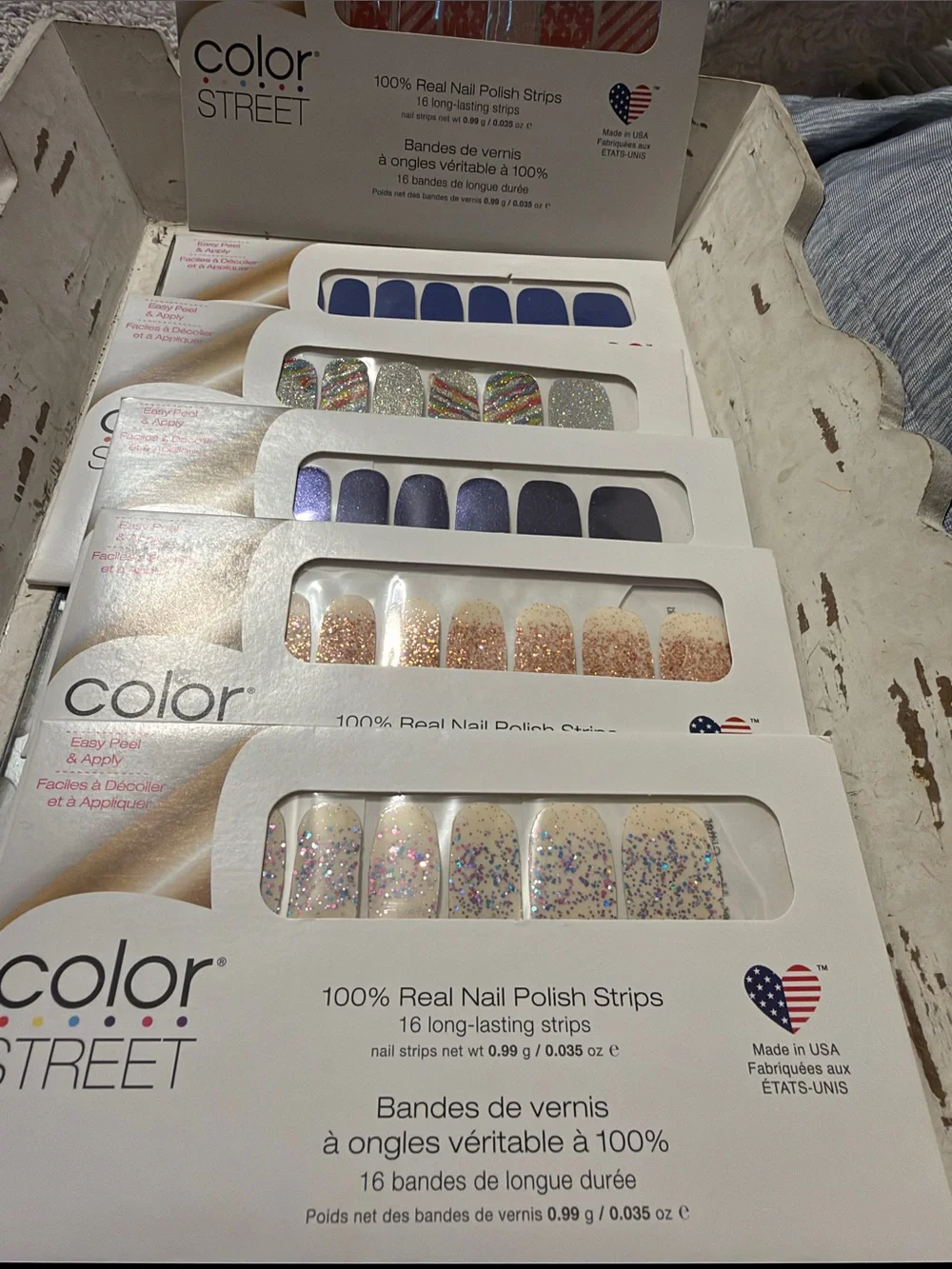 Color Street Mixed Nail Polish Strips - Blue, Gold, Silver, Pink Shades